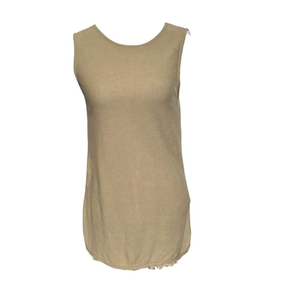 J. Jill Tan Linen Blend Fringe Sleeveless Top Sz Medium Beachy Coastal Capsule